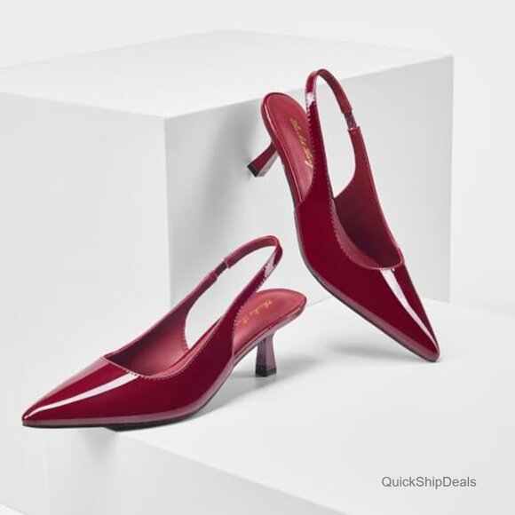 Synthetic Slingback Kitten Heels, 2.16 Inch Pointed Toe Pumps - Picture 5 of 7